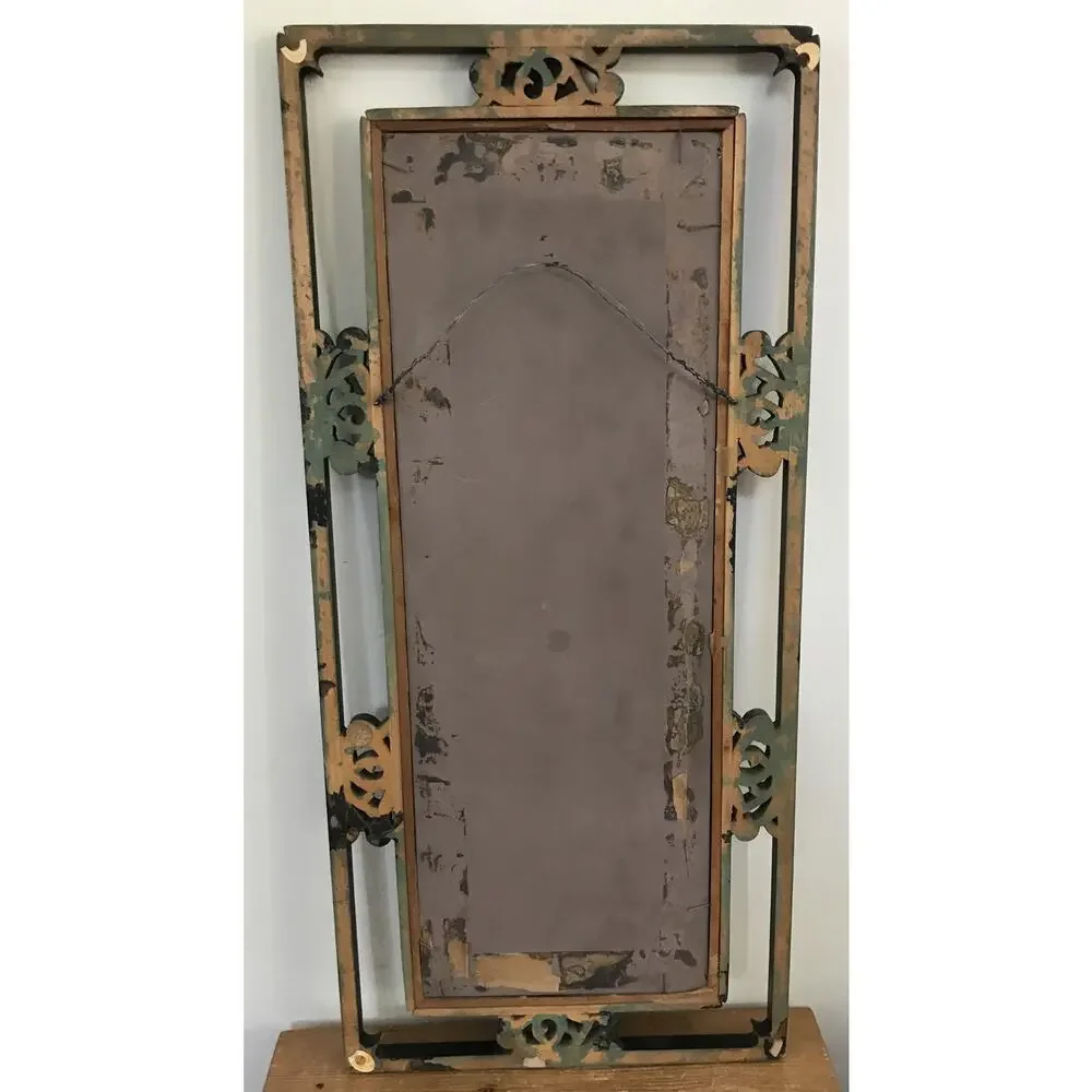 Antique Vtg Chinese Asian Laquer Wood Frame Plate Glass Wall Mirror Art Deco 31